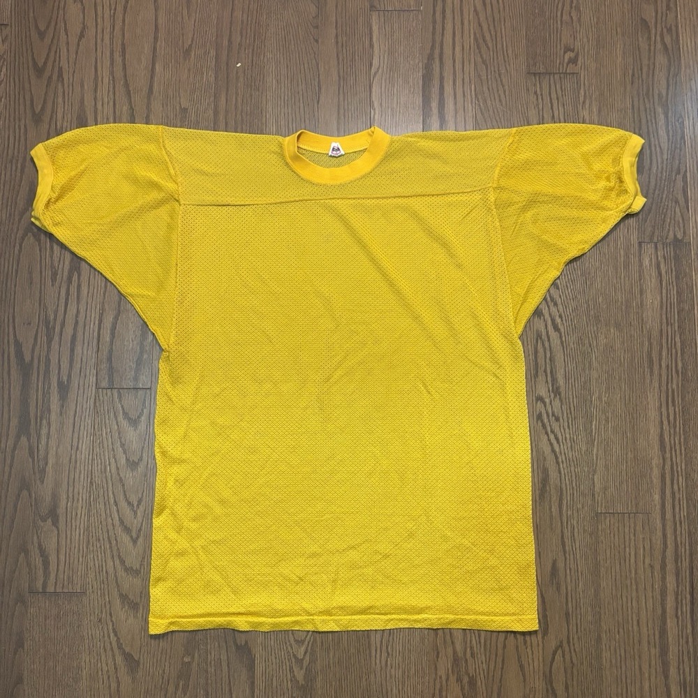 True Vintage 60s 70s Mason Brand Mesh Jersey Yellow Football Ringer Blank Large